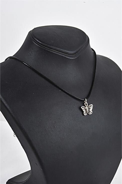 Kelebek Tasarımlı Deri Ipli Kolye