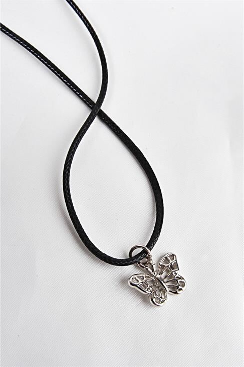 Kelebek Tasarımlı Deri Ipli Kolye