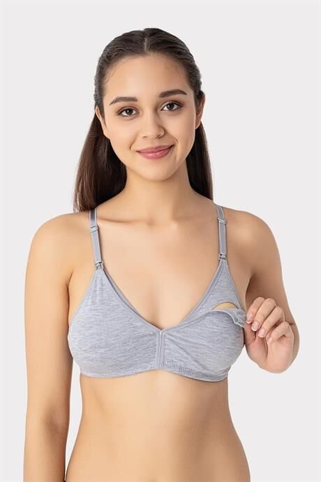 Kadın Gri Pamuklu Balensiz Kapsız Emzirme Sütyeni