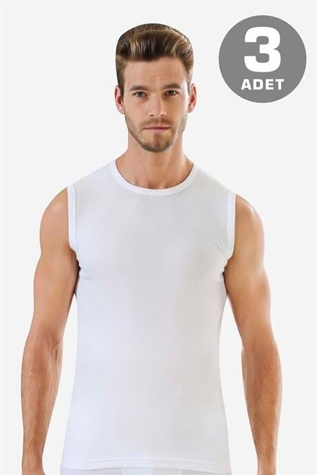 3'lü Paket Beyaz Kolsuz Erkek Atlet Yuvarlak Yaka Sıfır Kol Tişört %100 Pamuklu