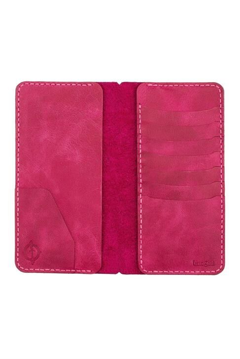 Isminizin Baş Harflerine Özel %100 Dana Deri Rainbow Uzun Fuşya Cüzdan