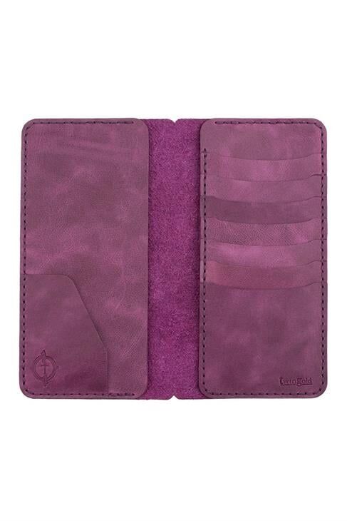 Isminizin Baş Harflerine Özel %100 Dana Deri Rainbow Uzun Mor Cüzdan