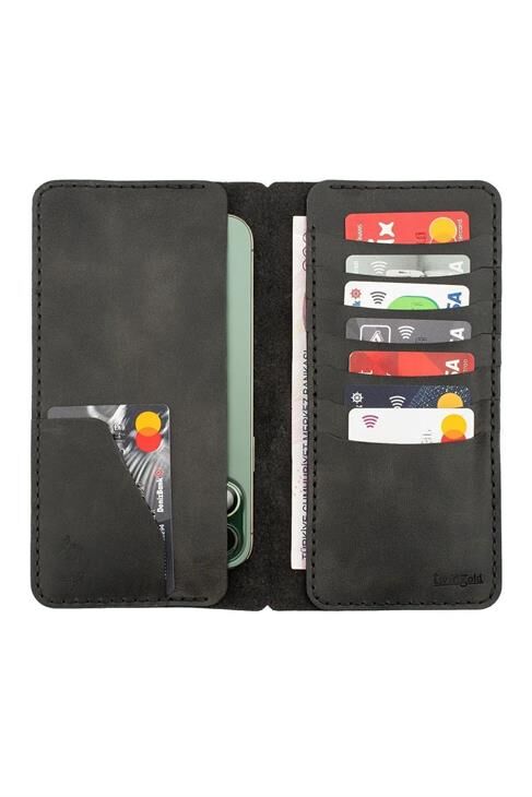 Isminizin Baş Harflerine Özel %100 Dana Deri Rainbow Uzun Antrasit Cüzdan