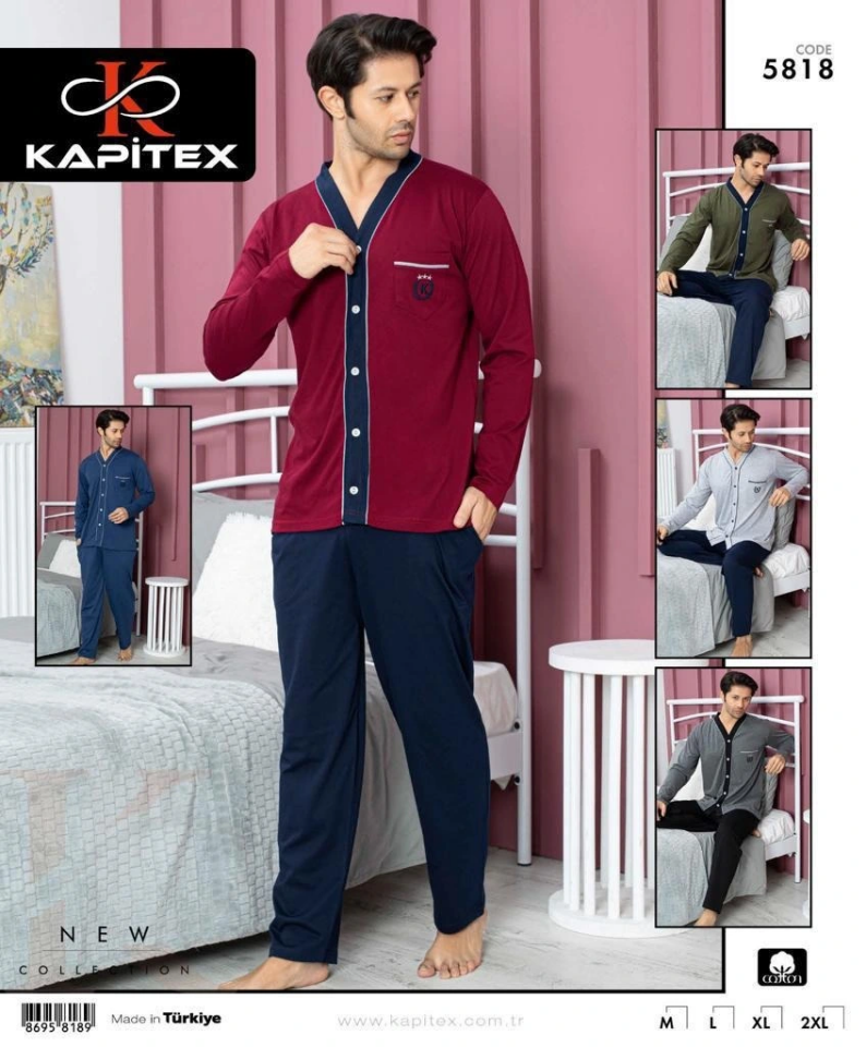 Kapitex 5818 Erkek Uzun Kol Patlı Pijama Takımı