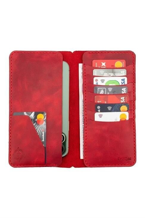 Isminizin Baş Harflerine Özel %100 Dana Deri Rainbow Uzun Kırmızı Cüzdan