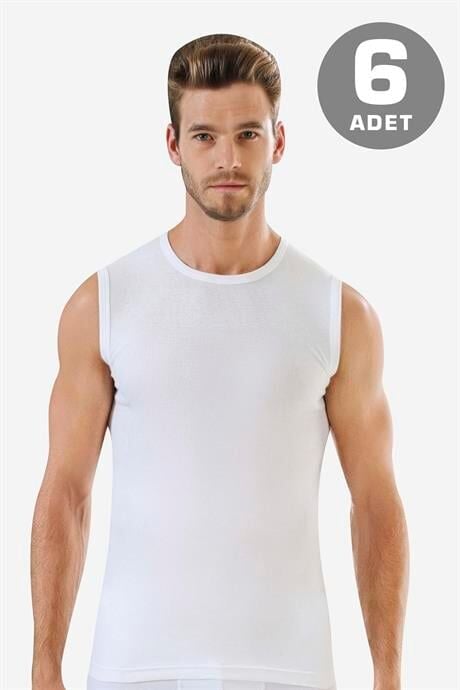 6 Adet Beyaz Kolsuz Erkek Atlet Yuvarlak Yaka Sıfır Kol Tişört %100 Pamuklu