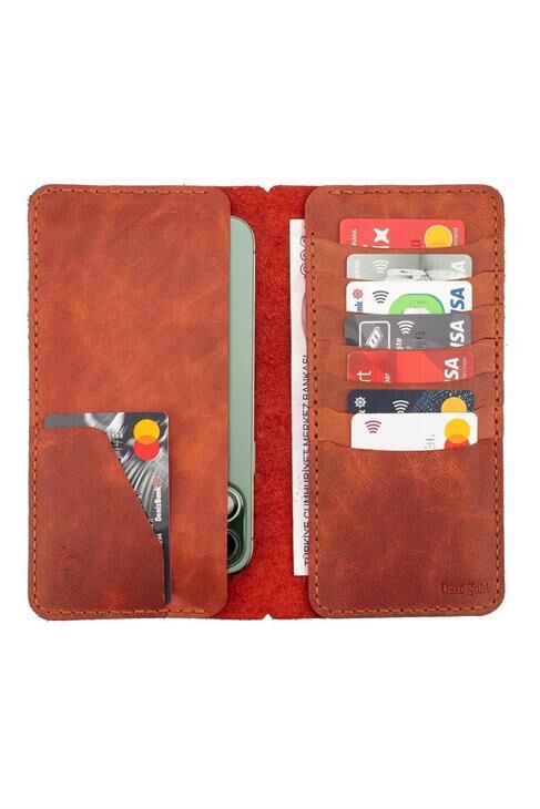 Isminizin Baş Harflerine Özel %100 Dana Deri Rainbow Uzun Tobacco Cüzdan