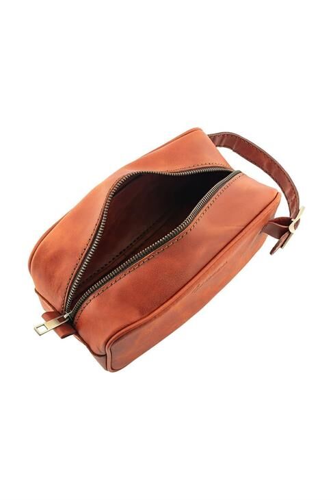 Kişiye Özel Deri Dopp Kit Kişisel Bakım Ve Seyehat Çantası - Tobacco