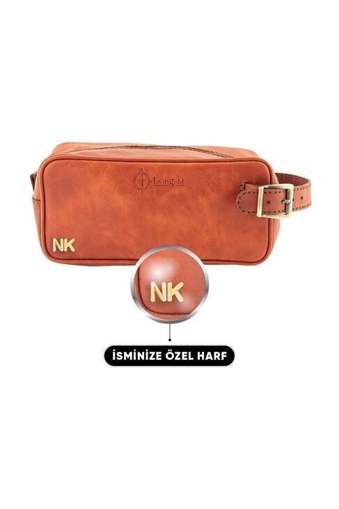 Kişiye Özel Deri Dopp Kit Kişisel Bakım Ve Seyehat Çantası - Tobacco