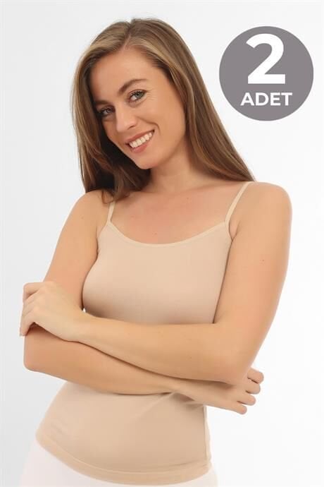 2'li Paket Kadın Ten Rengi Bambu Görünmez İp Askılı Atlet