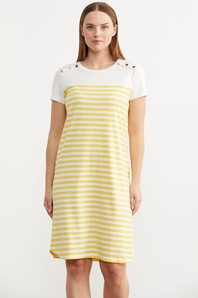 Sementa 77482 Düğme Detaylı Çizgili Penye Elbise