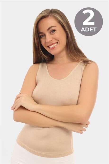 2'li Paket Kadın Bambu Görünmez Atlet Kalın Askılı Ten Rengi