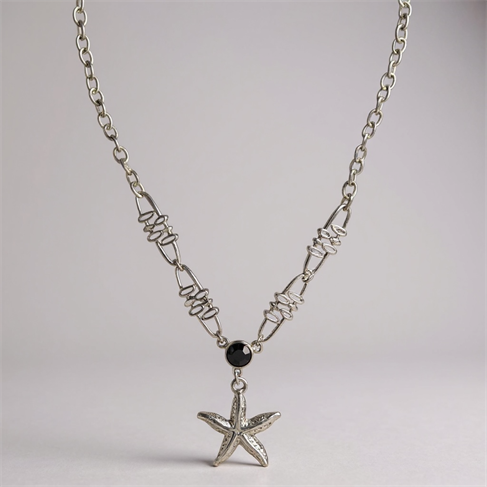 ÖZEL TASARIMLI GÜMÜŞ KAPLAMALI DENİZ YILDIZI TASARIMLI GÜMÜŞ KAPLAMA ZİNCİR KOLYE