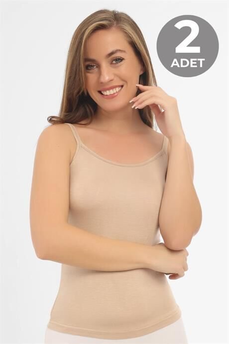 2 Adet Ten Kadın Bambu Atlet Kalın İp Askı Yumuşak Esnek