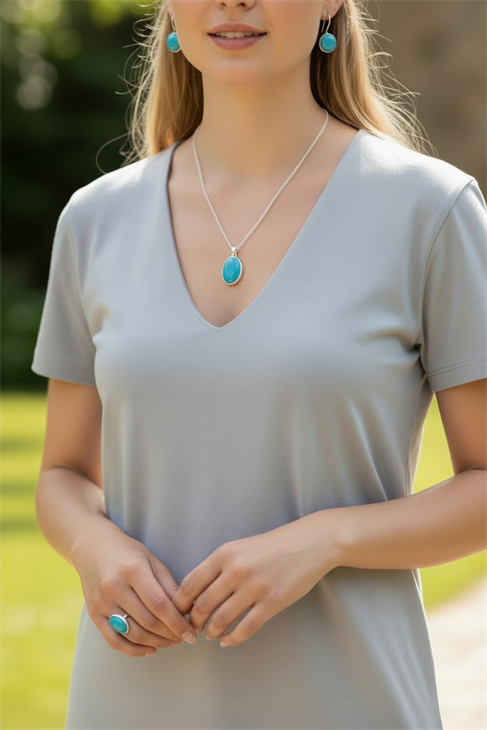 EUROMODA ÖZEL TASARIMLI  925 AYAR MAVİ GÜMÜŞ OVAL TAŞLI TAKIM