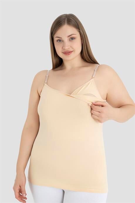 Kadın Emzirme Atleti Ten Pamuklu Likralı