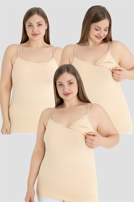 3 Adet Kadın Ten Rengi Emzirme Atleti Pamuklu Likralı