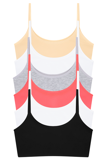 Karışık Renkli Kız Çocuk Yarım Atlet Pedsiz Alıştırma Sütyeni Pamuklu Likralı 6'lı Paket