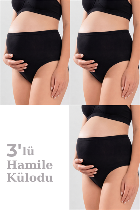 Kadın Lohusa Hamile Külodu Siyah Pamuklu Likralı Yumuşak Dokulu Esnek Kumaş 3'lü Set