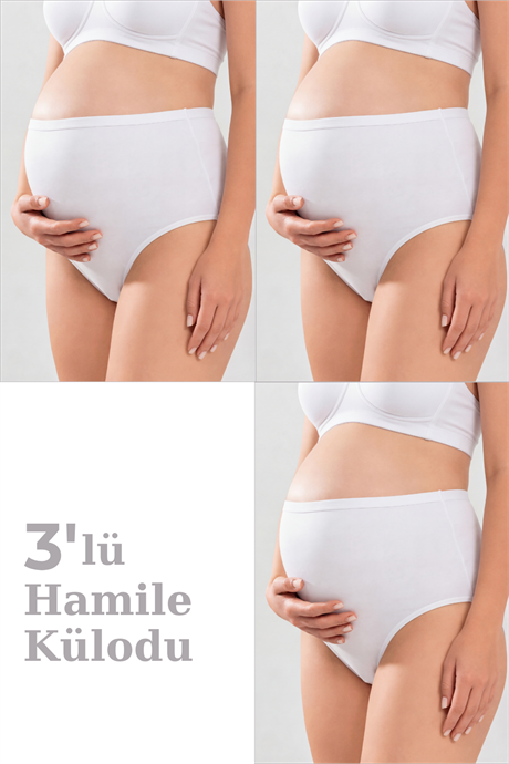 Kadın Lohusa Hamile Külodu Beyaz Pamuklu Likralı Yumuşak Dokulu Esnek Kumaş 3'lü Set