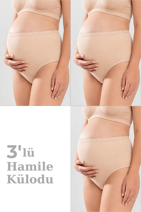 Kadın Lohusa Hamile Külodu Ten Rengi Pamuklu Likralı Yumuşak Dokulu Esnek Kumaş 3'lü Set