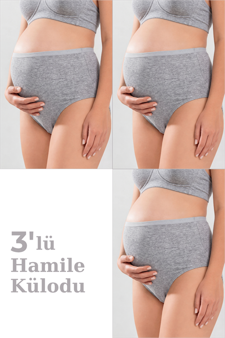 Kadın Lohusa Hamile Külodu Gri Pamuklu Likralı Yumuşak Dokulu Esnek Kumaş 3'lü Set