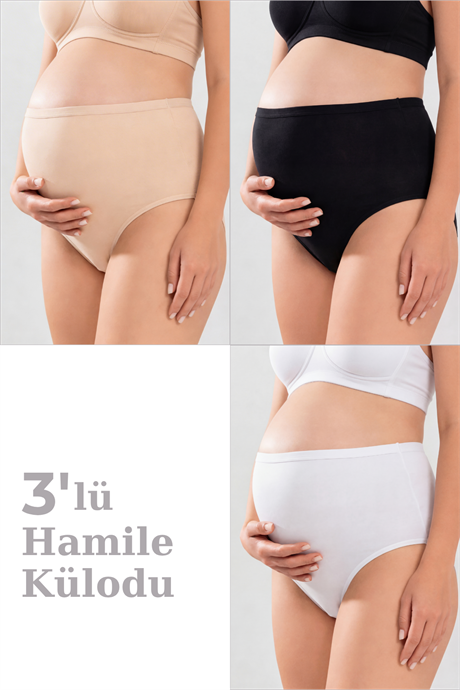 Kadın Lohusa Hamile Külodu Pamuklu Likralı Yumuşak Dokulu Esnek 3'lü Set Beyaz Siyah Ten