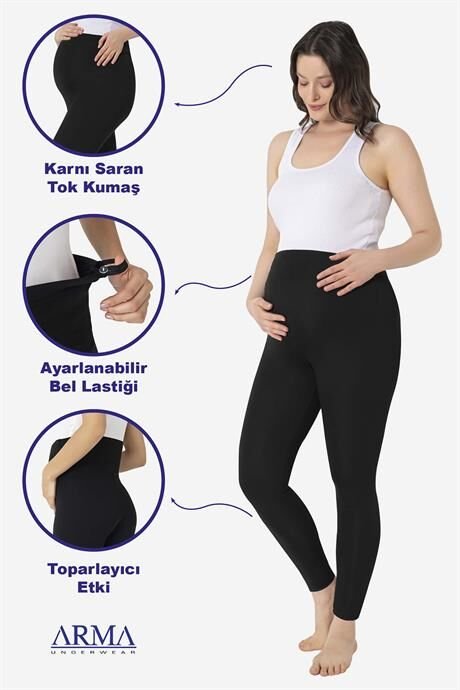 Beli Ayarlanabilir Siyah Esnek Yüksek Bel Hamile Tayt