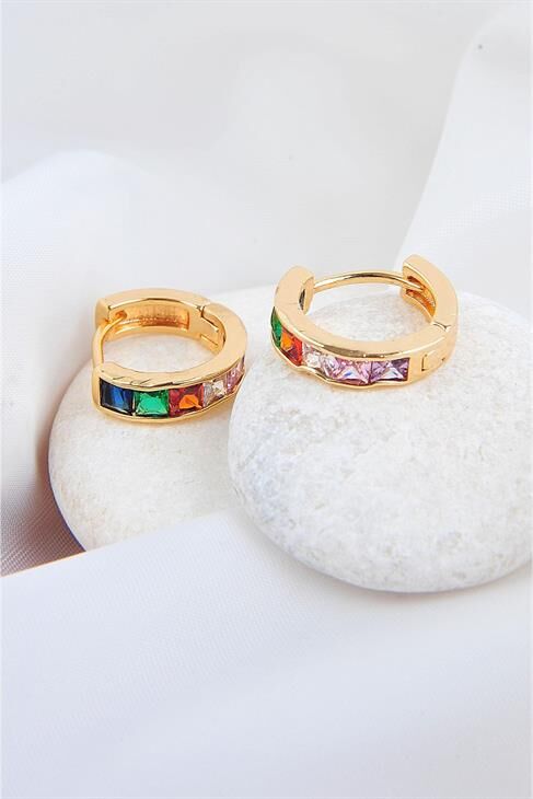 Zirkon Taşlı Klipsli Gold Kaplamalı Küpe