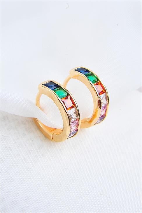 Zirkon Taşlı Klipsli Gold Kaplamalı Küpe