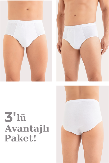 Erkek Pamuklu Külot Düz Beyaz Beli Lastikli 3'lü Paket