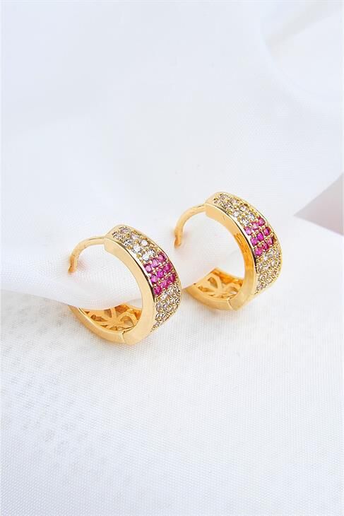 Zirkon Taşlı Mor Ve Beyaz Klipsli Gold Kaplamalı Küpe