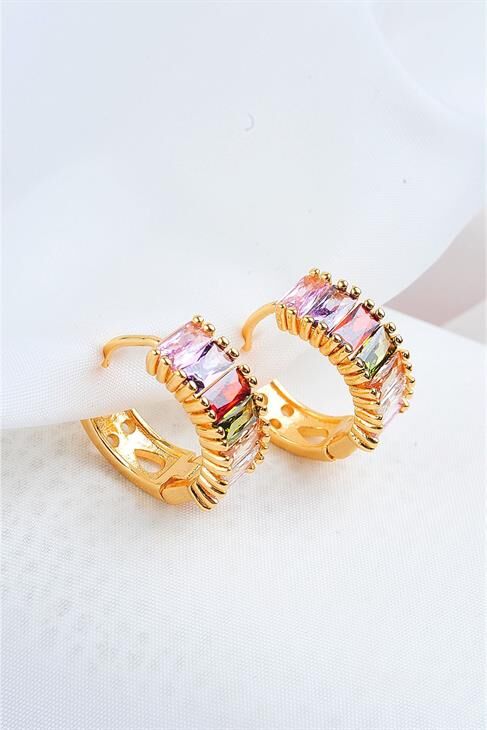 Zirkon Taşlı Klipsli Gold Kaplamalı Küpe