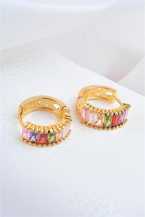 Zirkon Taşlı Klipsli Gold Kaplamalı Küpe