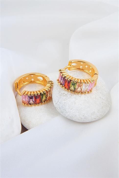 Zirkon Taşlı Klipsli Gold Kaplamalı Küpe