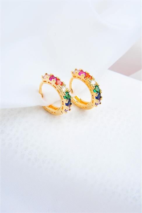 Zirkon Taşlı Klipsli Gold Kaplamalı Küpe