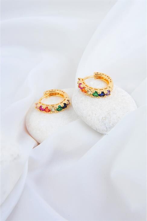 Zirkon Taşlı Klipsli Gold Kaplamalı Küpe