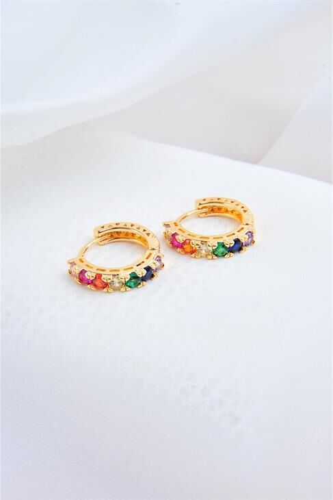 Zirkon Taşlı Klipsli Gold Kaplamalı Küpe