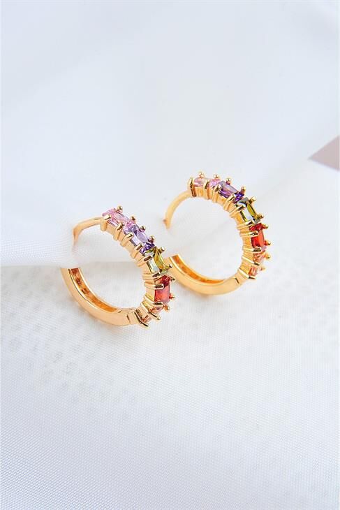 Zirkon Taşlı Klipsli Gold Kaplamalı Küpe