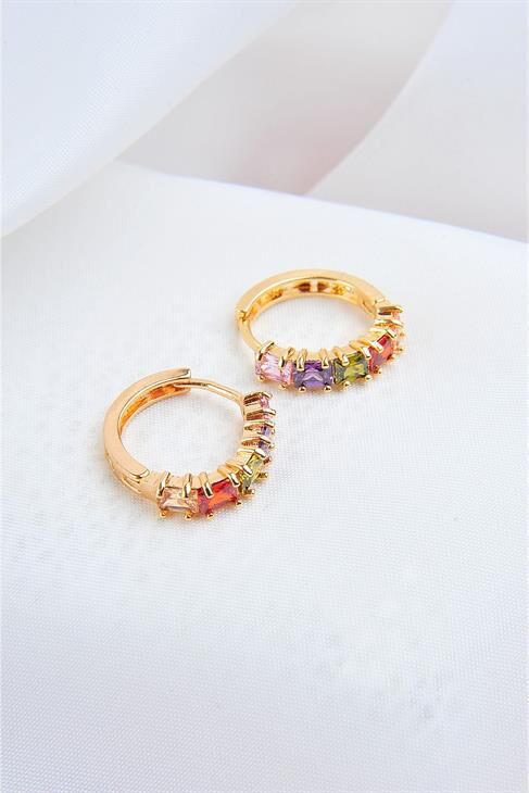 Zirkon Taşlı Klipsli Gold Kaplamalı Küpe