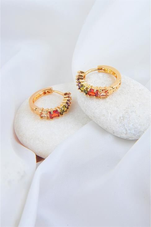 Zirkon Taşlı Klipsli Gold Kaplamalı Küpe