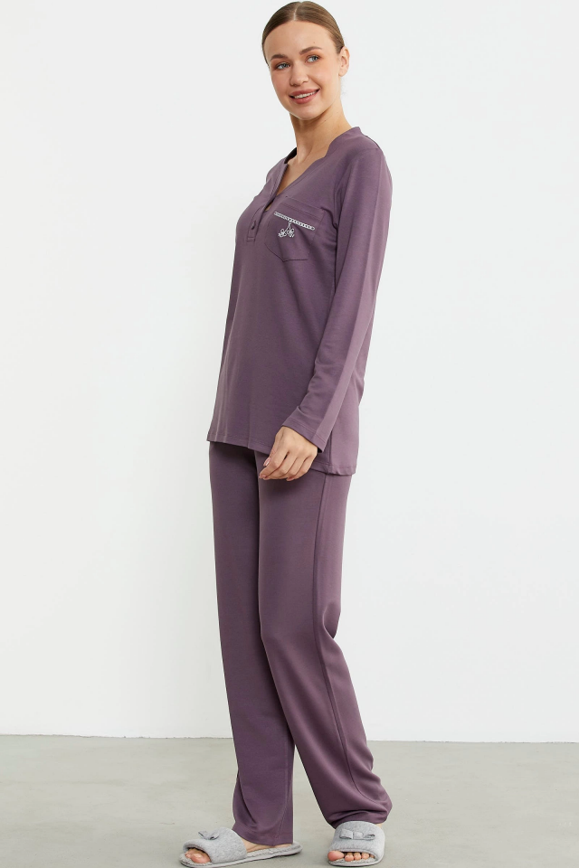Sementa 76438 Yarım Düğmeli Cep Detaylı Pijama Takım