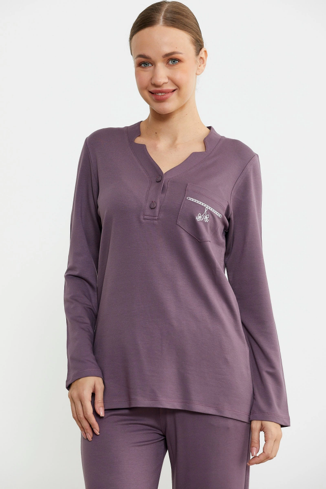Sementa 76438 Yarım Düğmeli Cep Detaylı Pijama Takım