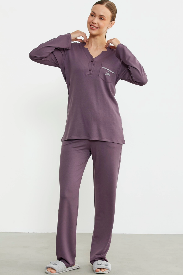 Sementa 76438 Yarım Düğmeli Cep Detaylı Pijama Takım