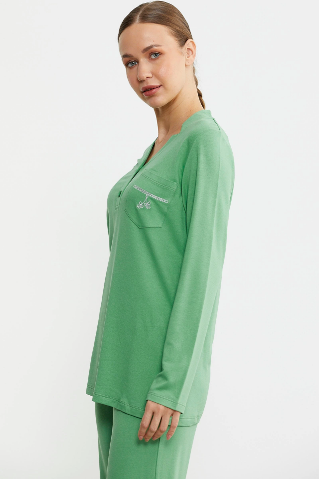 Sementa 76438 Yarım Düğmeli Cep Detaylı Pijama Takım