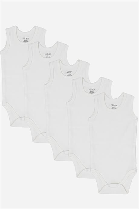 %100 Organik Pamuklu Beyaz Bebek Atlet Çıtçıtlı Zıbın Body 5'li Paket