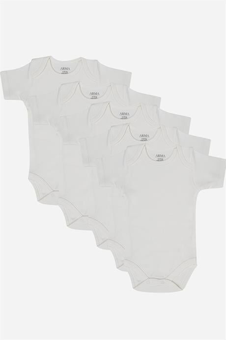 %100 Organik Pamuklu Beyaz Kısa Kollu Bebek Body 5'li Paket