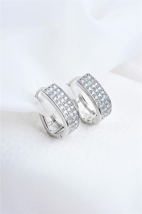 Zirkon Taşlı Gümüş Kaplamalı Kancalı Küpe