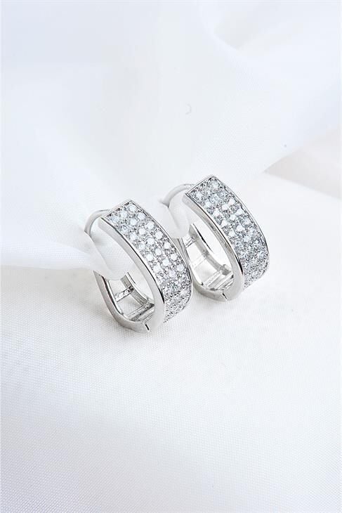 Zirkon Taşlı Gümüş Kaplamalı Kancalı Küpe