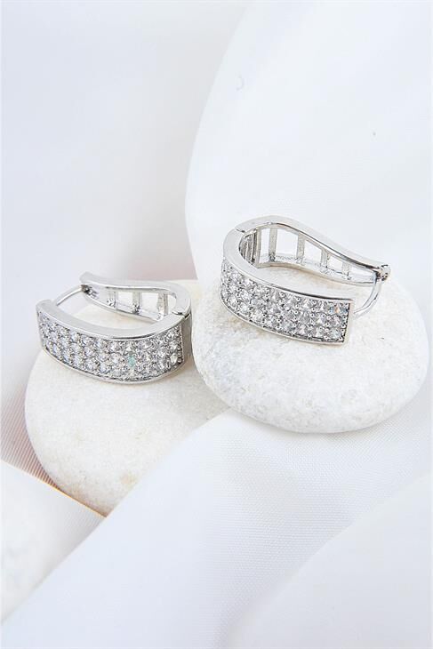 Zirkon Taşlı Gümüş Kaplamalı Kancalı Küpe